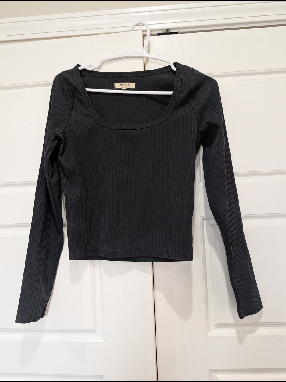 Madewell Black Ribbed Square Neck Long Sleeve Crop Top Size S